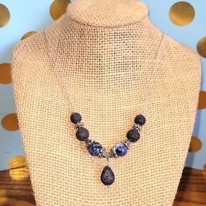 Genuine Lapis and Lava Beads Aromatherapy Necklace